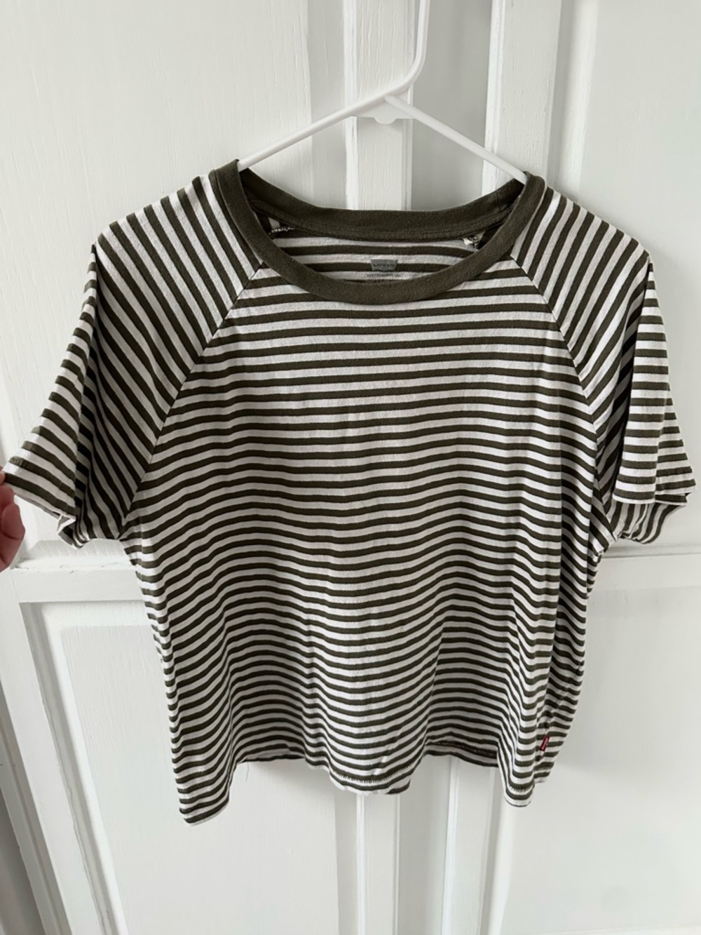 Levi’s Striped Short Sleeve Tee in Olive & White